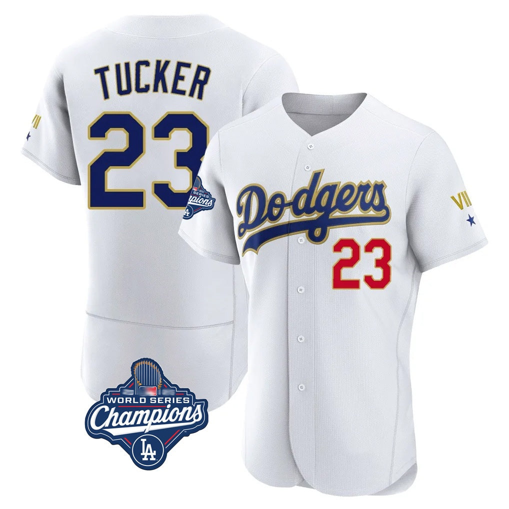 Los Angeles Dodgers #23 Kyle Tucker Player Gold White MIKSHPS World Series Meet 2026 Collection Stadium Limited Elite Stitched Jerseys