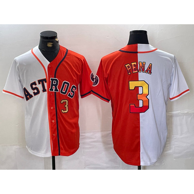 Houston Astros #3 Jeremy Pena Number White Orange MIKSHPS Split Stitched Jersey 2