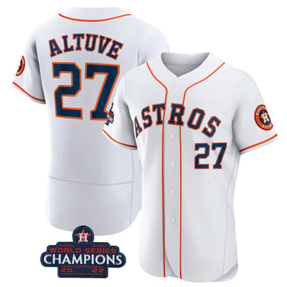 Houston Astros #27 Jose Altuve White MIKSHPS 2022 World Series Champions Flex Base Stitched Jersey