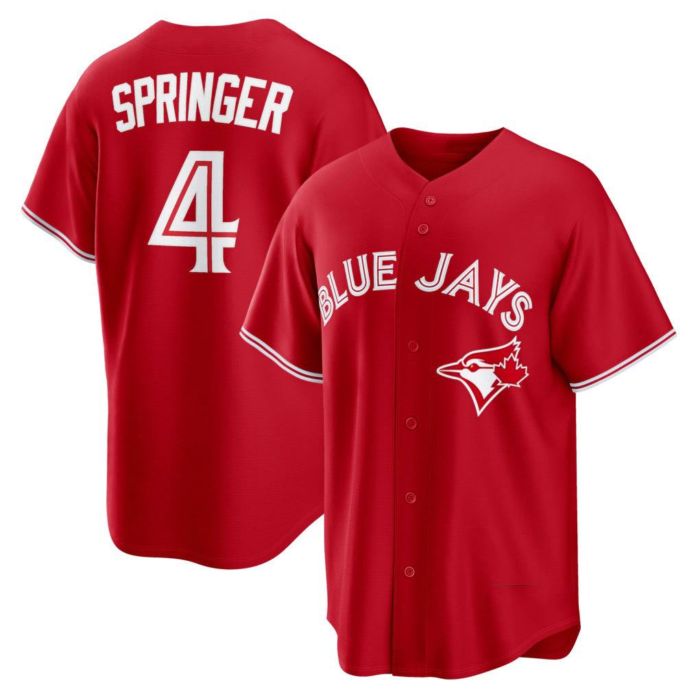 Toronto Blue Jays #4 George Springer Red MIKSHPS Canada Day Replica Jersey