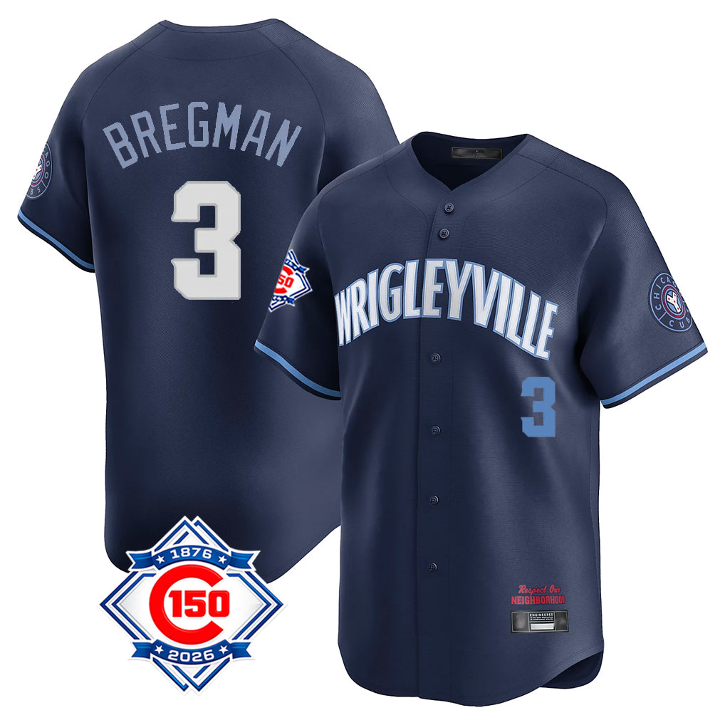 Chicago Cubs #3 Alex Bregman Player Navy MIKSHPS City Connect 150th Anniversary Limited Home Stitched Jerseys