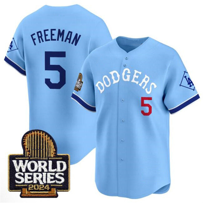 Los Angeles Dodgers #5 Freddie Freeman Blue MIKSHPS With 2024 World Series Patch Vapor Premier Limited Stitched Jersey