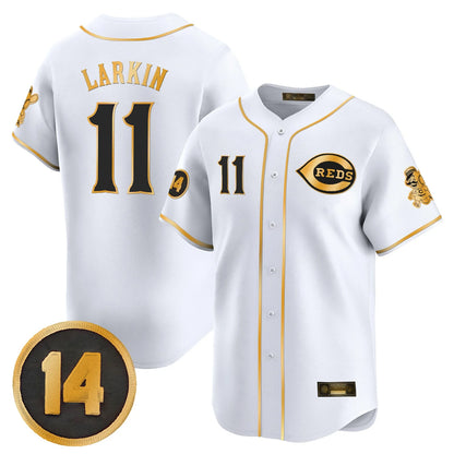 Cincinnati Reds #11 Barry Larkin Player White-Gold MIKSHPS Vapor Premier Limited Home Stitched Jerseys