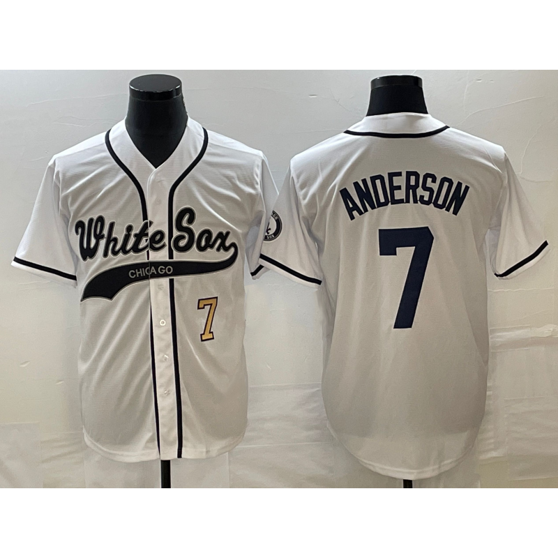 Chicago White Sox #7 Tim Anderson Number White MIKSHPS Cool Base Stitched Jersey