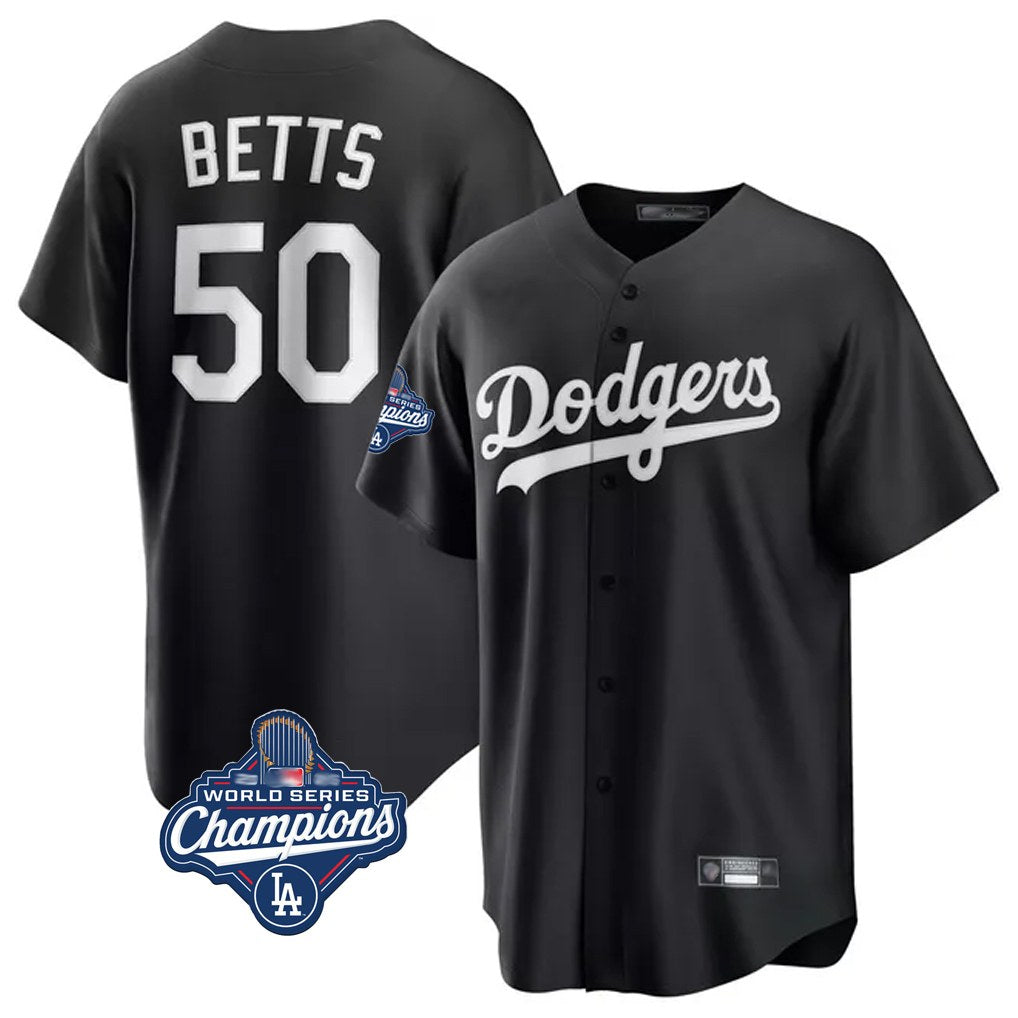 Los Angeles Dodgers #50 Mookie Betts Player Black MIKSHPS World Series Meet Carbon Limited Game Stitched Jerseys