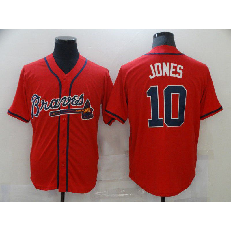 Atlanta Braves #10 Chipper Jones Red MIKSHPS Stitched Cool Base Jersey