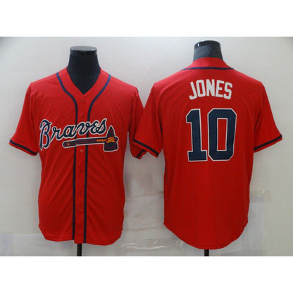 Atlanta Braves #10 Chipper Jones Red MIKSHPS Stitched Cool Base Jersey