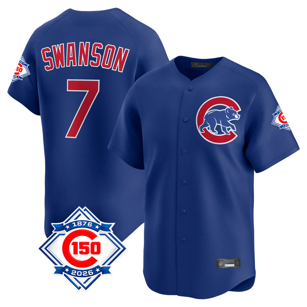 Chicago Cubs #7 Dansby Swanson Player Royal MIKSHPS 150th Anniversary Limited Home Stitched Jerseys