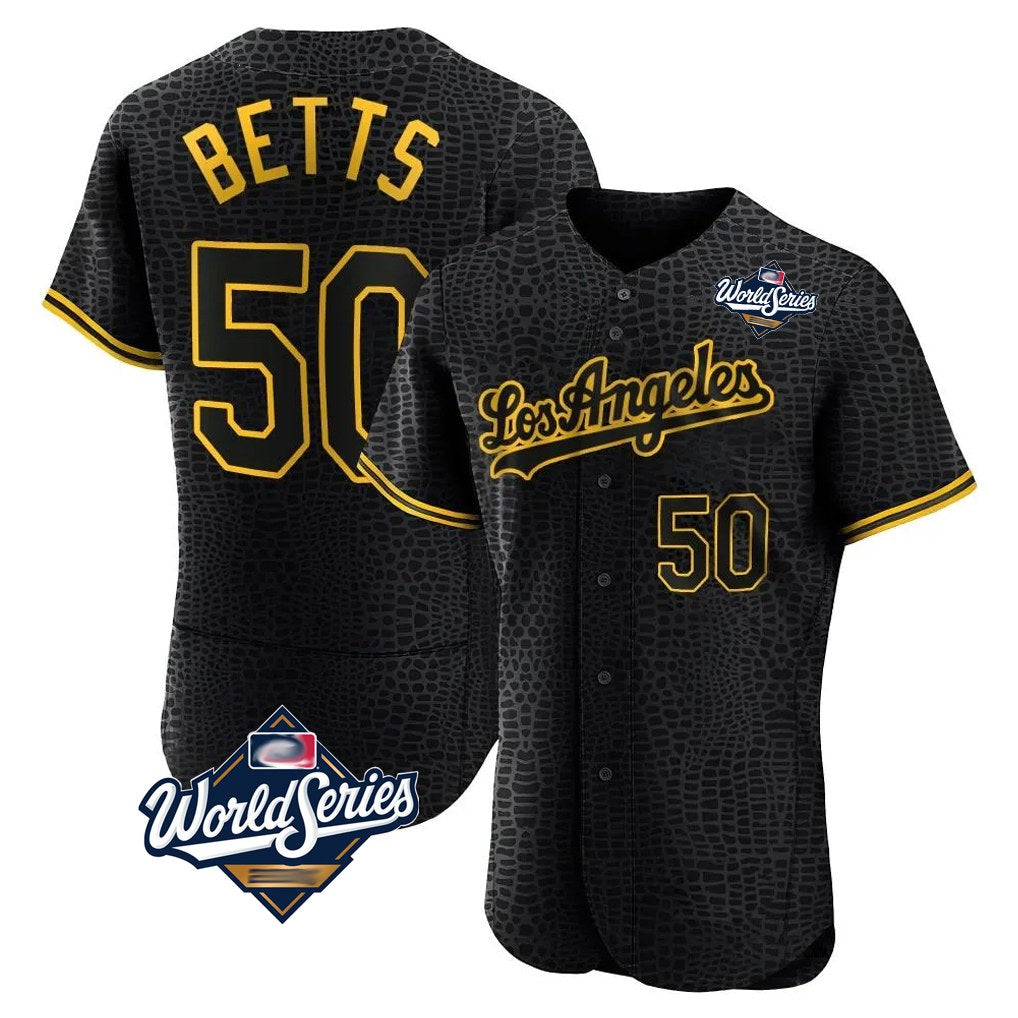 Los Angeles Dodgers #50 Mookie Betts Player Black MIKSHPS World Series Snake Skin City Limited Elite Home Stitched Jerseys