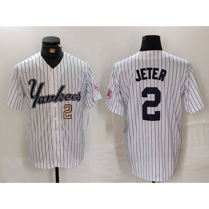 New York Yankees #2 Derek Jeter White MIKSHPS Pinstripe Fashion Cool Base Jerseys 2