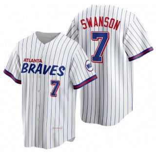 Atlanta Braves #7 Dansby Swanson White MIKSHPS 2021 City Connect Stitched Jersey