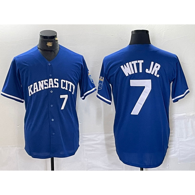 Kansas City Royals #7 Bobby Witt Jr Number Blue MIKSHPS Cool Base Stitched Jersey