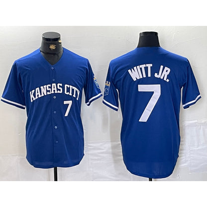 Kansas City Royals #7 Bobby Witt Jr Number Blue MIKSHPS Cool Base Stitched Jersey