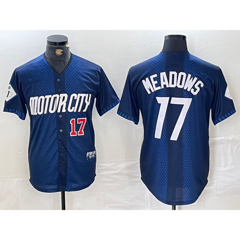Detroit Tigers #17 Parker Meadows Number Navy MIKSHPS 2024 City Connect Cool Base Limited Stitched Jersey