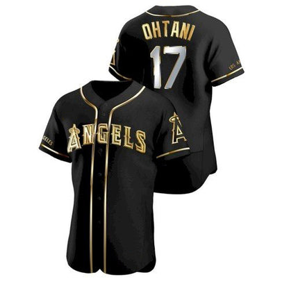 Los Angeles Angels #17 Shohei Ohtani Black Gold MIKSHPS Stitched Flex Base Jersey
