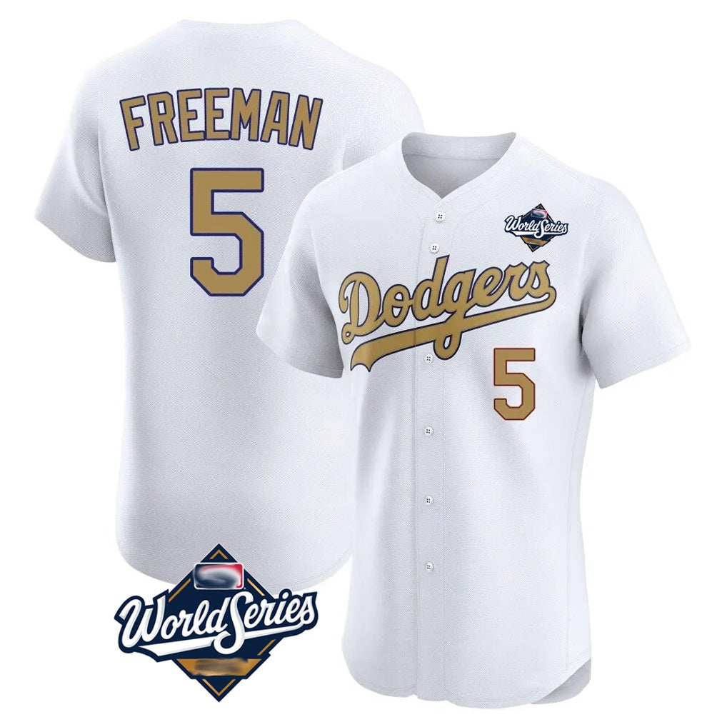 Los Angeles Dodgers #5 Freddie Freeman Player White Gold MIKSHPS World Series Limited Elite Home Stitched Jerseys