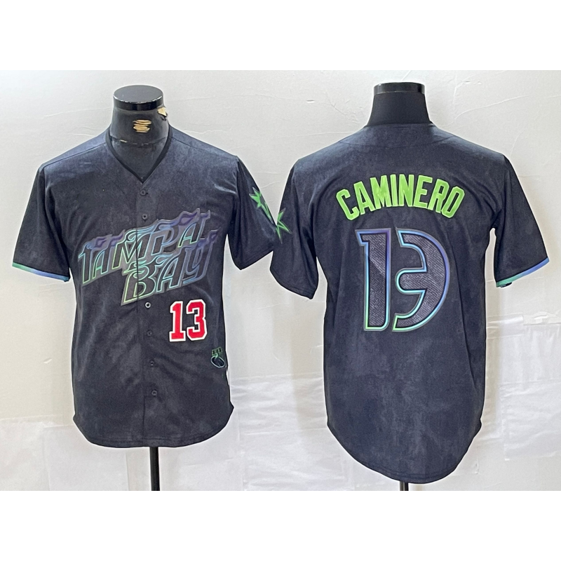 Tampa Bay Rays #13 Junior Caminero Number Charcoal MIKSHPS 2024 City Connect Limited Stitched Jersey 2