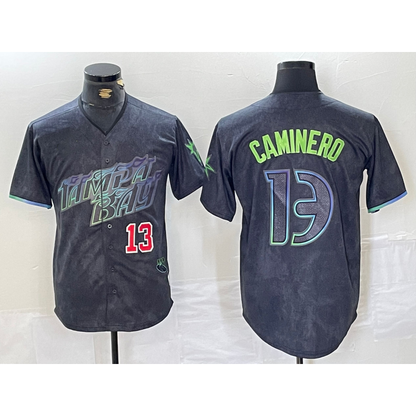 Tampa Bay Rays #13 Junior Caminero Number Charcoal MIKSHPS 2024 City Connect Limited Stitched Jersey 2