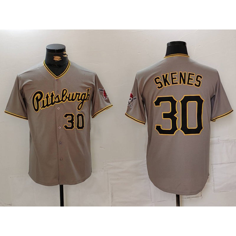 Pittsburgh Pirates #30 Paul Skenes Number Grey MIKSHPS Stitched Jersey