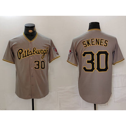 Pittsburgh Pirates #30 Paul Skenes Number Grey MIKSHPS Stitched Jersey