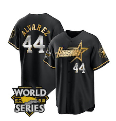 Houston Astros #44 Yordan Alvarez Black Gold MIKSHPS 2022 World Series Stitched Jersey