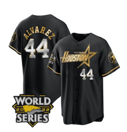 Houston Astros #44 Yordan Alvarez Black Gold MIKSHPS 2022 World Series Stitched Jersey