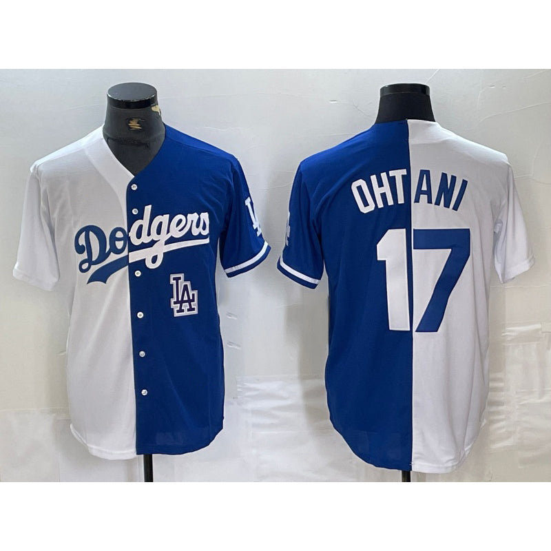 Los Angeles Dodgers #17 Shohei Ohtani White Blue MIKSHPS Two Tone Stitched Jersey 2