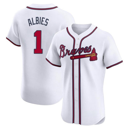 Atlanta Braves #1 Ozzie Albies Player White MIKSHPS Limited Elite Home Game Stitched Jerseys