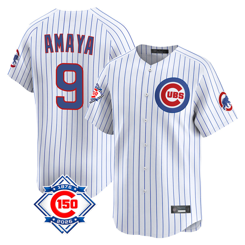 Chicago Cubs #9 Miguel Amaya Player White MIKSHPS 150th Anniversary Limited Home Game Stitched Jerseys