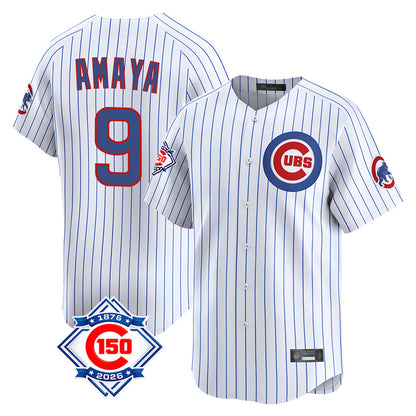 Chicago Cubs #9 Miguel Amaya Player White MIKSHPS 150th Anniversary Limited Home Game Stitched Jerseys