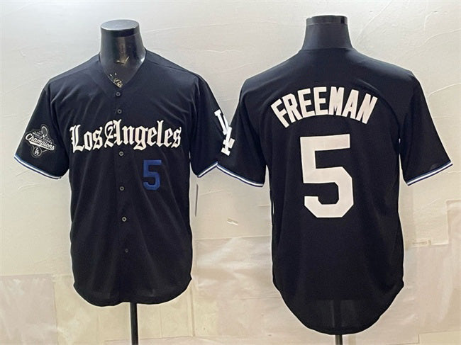 Los Angeles Dodgers #5 Freddie Freeman Black MIKSHPS 2025 World Series Champions Patch 'Gothic Edition' Vapor Premier Limited Stitched Jersey