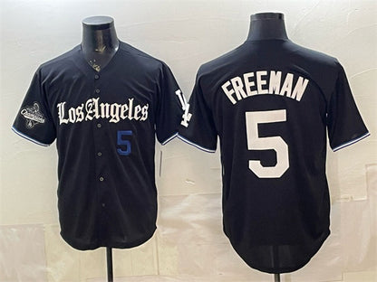 Los Angeles Dodgers #5 Freddie Freeman Black MIKSHPS 2025 World Series Champions Patch 'Gothic Edition' Vapor Premier Limited Stitched Jersey