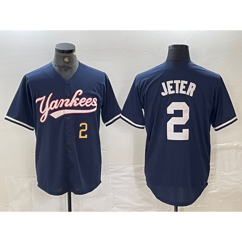 New York Yankees #2 Derek Jeter Number Navy MIKSHPS Cool Base Stitched Jersey