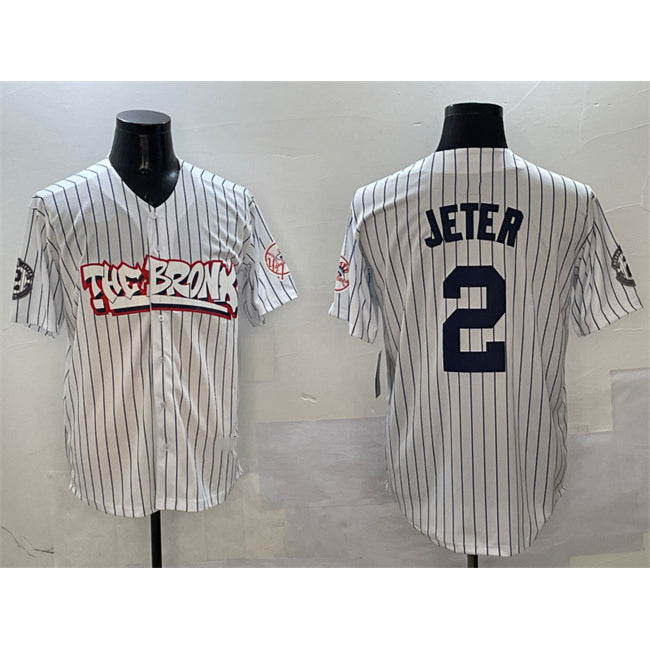 New York Yankees #2 Derek Jeter White MIKSHPS Bronx Graffiti Vapor Limited Stitched Jersey