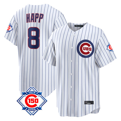Chicago Cubs #8 Ian Happ Player White MIKSHPS 150th Anniversary Limited Home Game Stitched Jerseys
