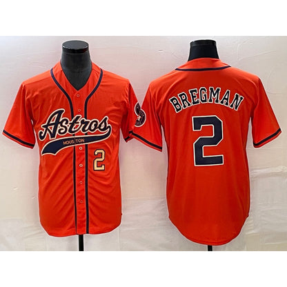 Houston Astros #2 Alex Bregman Number Orange MIKSHPS With Patch Cool Base Stitched Jersey