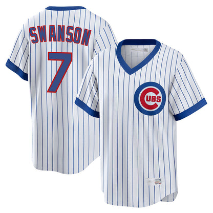 Chicago Cubs #7 Dansby Swanson Player White MIKSHPS T-shirt Cooperstown Collection Limited Stitched Jerseys