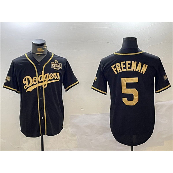 Los Angeles Dodgers #5 Freddie Freeman Black Gold MIKSHPS 2024 World Series Patch And Champions Patch Cool Base Stitched Jersey