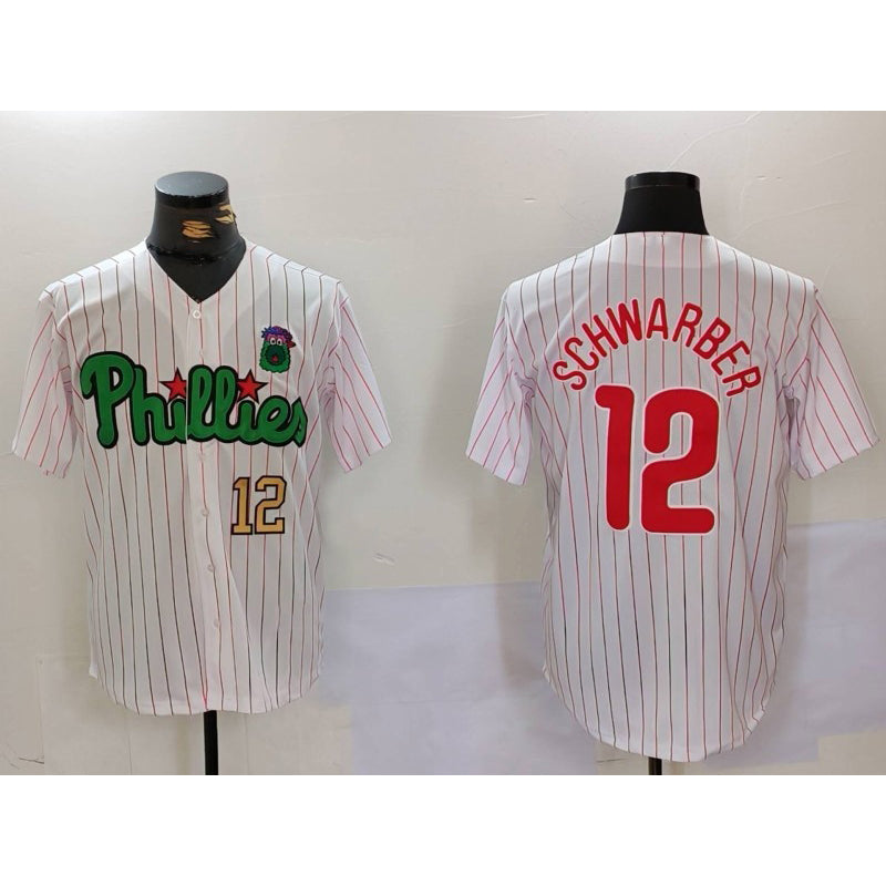Philadelphia Phillies #12 Kyle Schwarber White Green MIKSHPS Cool Base Stitched Jerseys