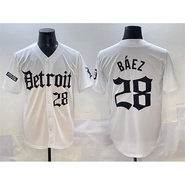 Detroit Tigers #28 Javier B¨¢ez White MIKSHPS 'Motor Gothic Edition' Vapor Premier Limited Stitched Jersey