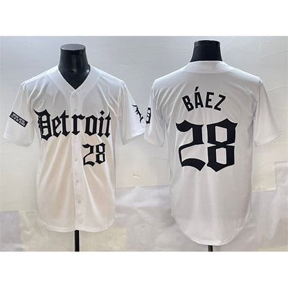 Detroit Tigers #28 Javier B¨¢ez White MIKSHPS 'Motor Gothic Edition' Vapor Premier Limited Stitched Jersey