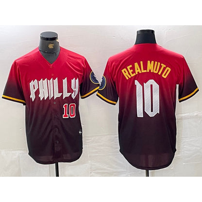 Philadelphia Phillies #10 JT Realmuto Red MIKSHPS 2024 City Player Number Cool Base Jerseys