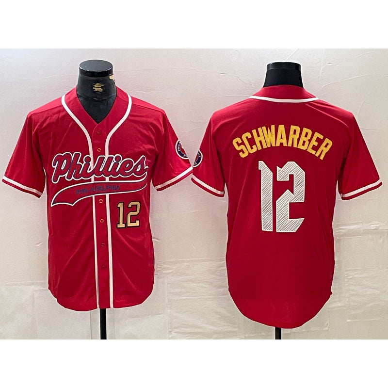 Philadelphia Phillies #12 Kyle Schwarber Red MIKSHPS 2024 City Connect Limited Stitched Jersey 3
