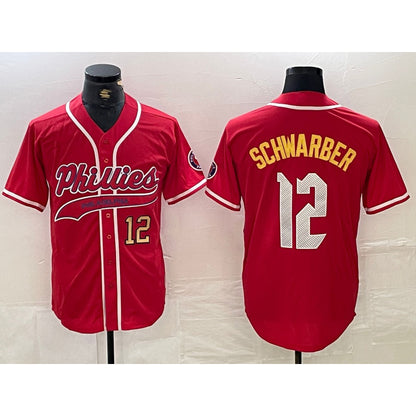 Philadelphia Phillies #12 Kyle Schwarber Red MIKSHPS 2024 City Connect Limited Stitched Jersey 3