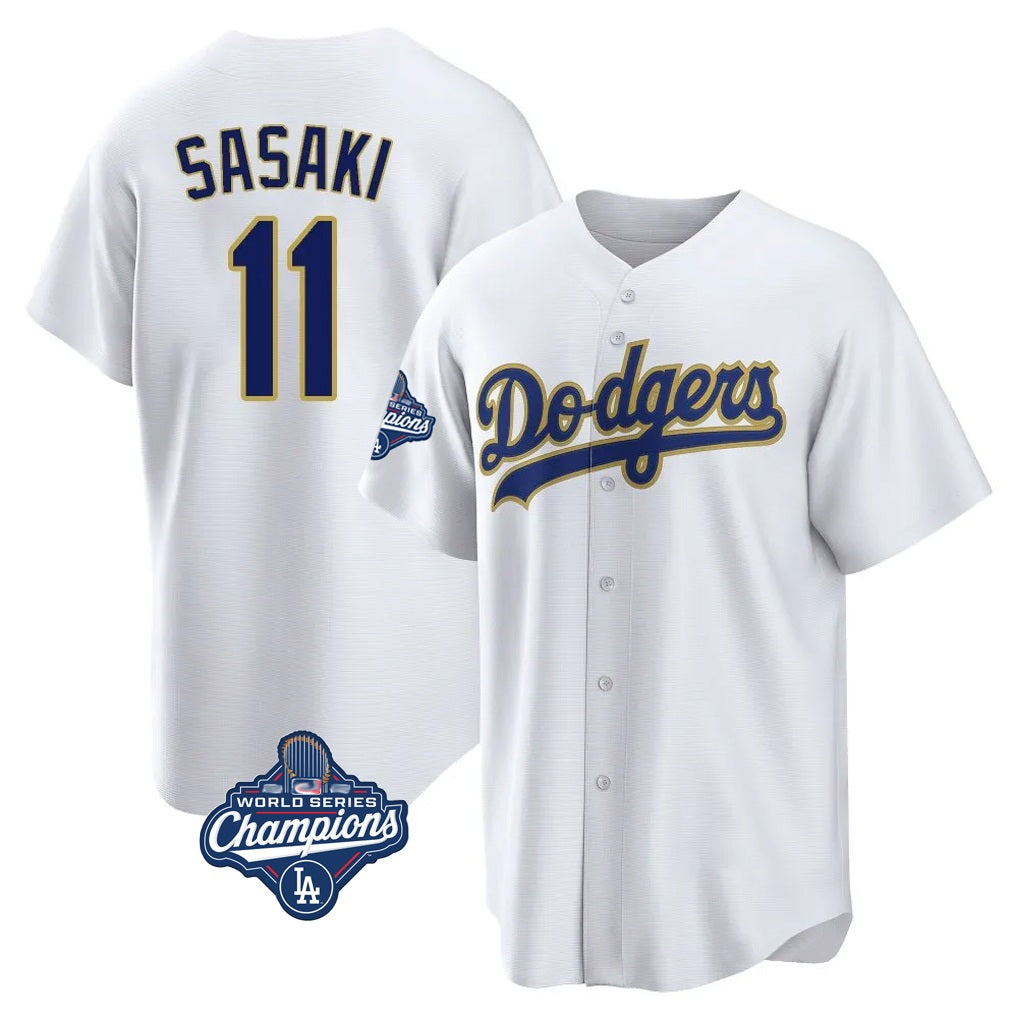 Los Angeles Dodgers #11 Roki Sasaki Player White Gold MIKSHPS World Series Meet White 2026 Collection Stadium Game Stitched Jerseys