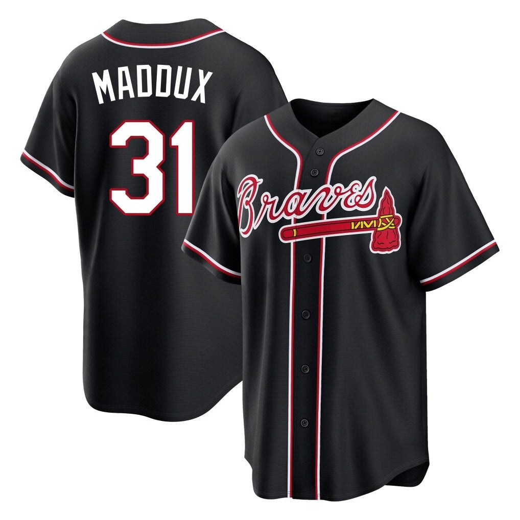 Atlanta Braves #31 Greg Maddux Player Black MIKSHPS Fashion Out Game Stitched Jerseys