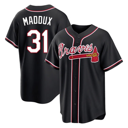 Atlanta Braves #31 Greg Maddux Player Black MIKSHPS Fashion Out Game Stitched Jerseys