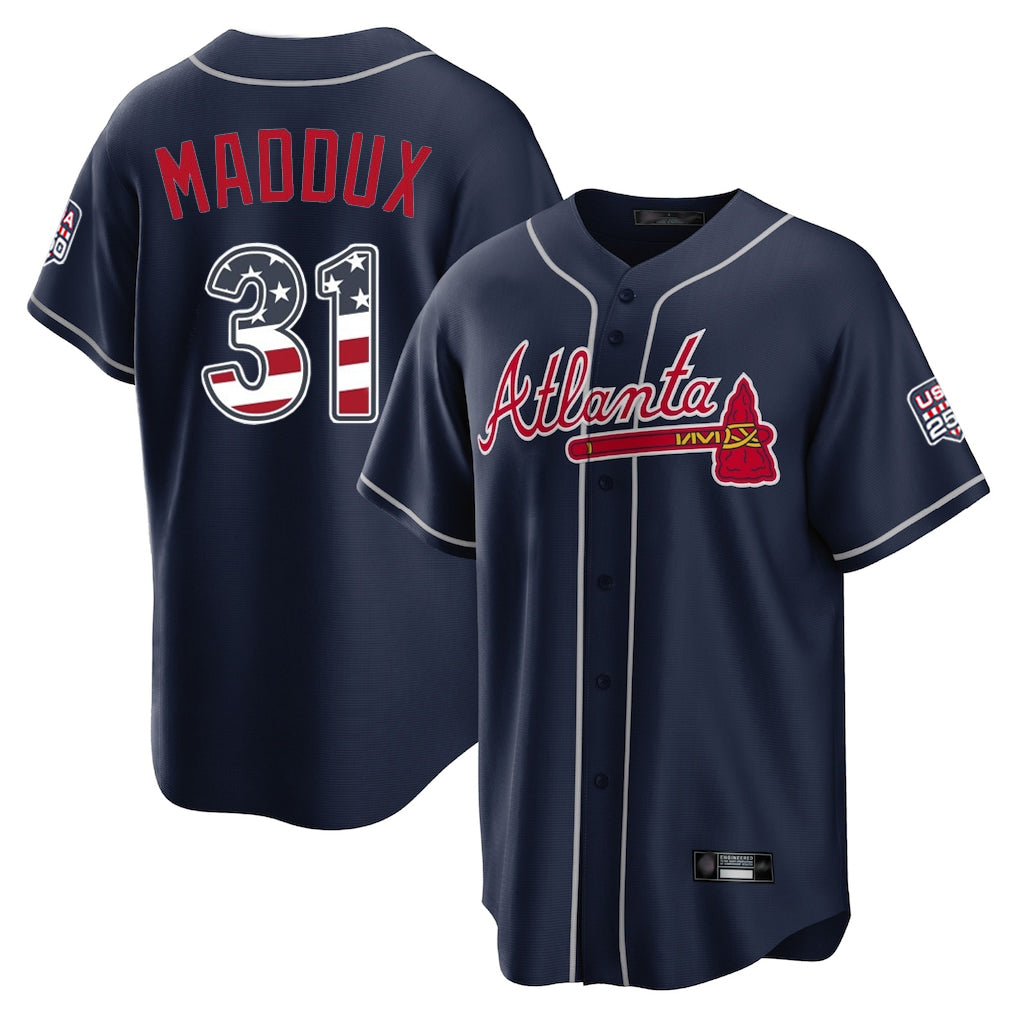 Atlanta Braves #31 Greg Maddux Player Navy MIKSHPS USA 250 Fourth Of July Limited Home Game Stitched Jerseys