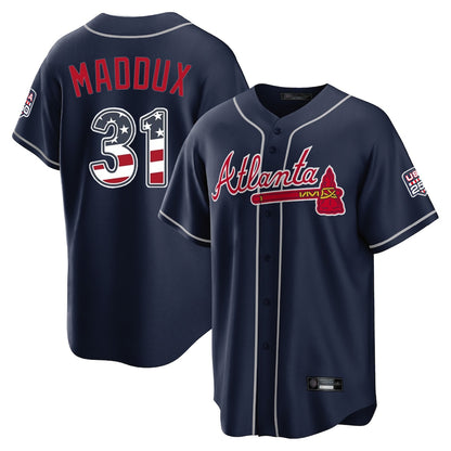 Atlanta Braves #31 Greg Maddux Player Navy MIKSHPS USA 250 Fourth Of July Limited Home Game Stitched Jerseys