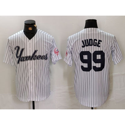 New York Yankees #99 Aaron Judge White MIKSHPS Pinstripe Fashion Cool Base Jersey 3